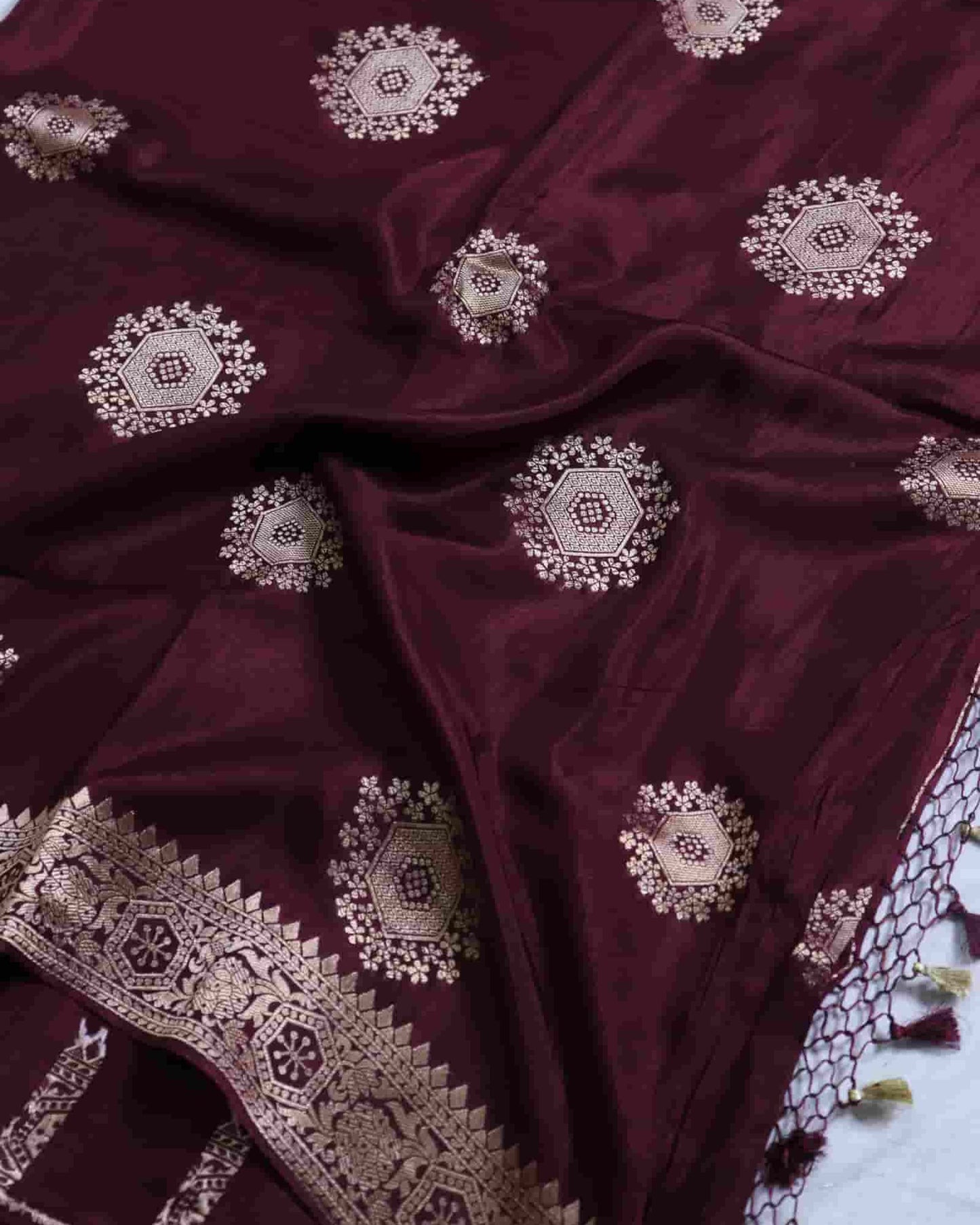 Maroon Crepe Georgette Banarasi Saree