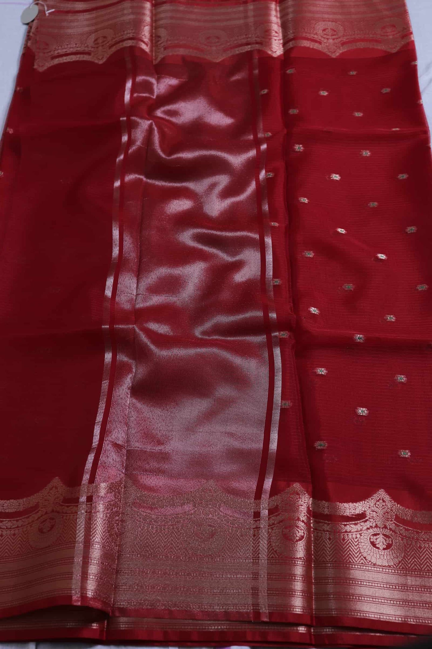 Cherry Red Kota Silk Banarasi Saree