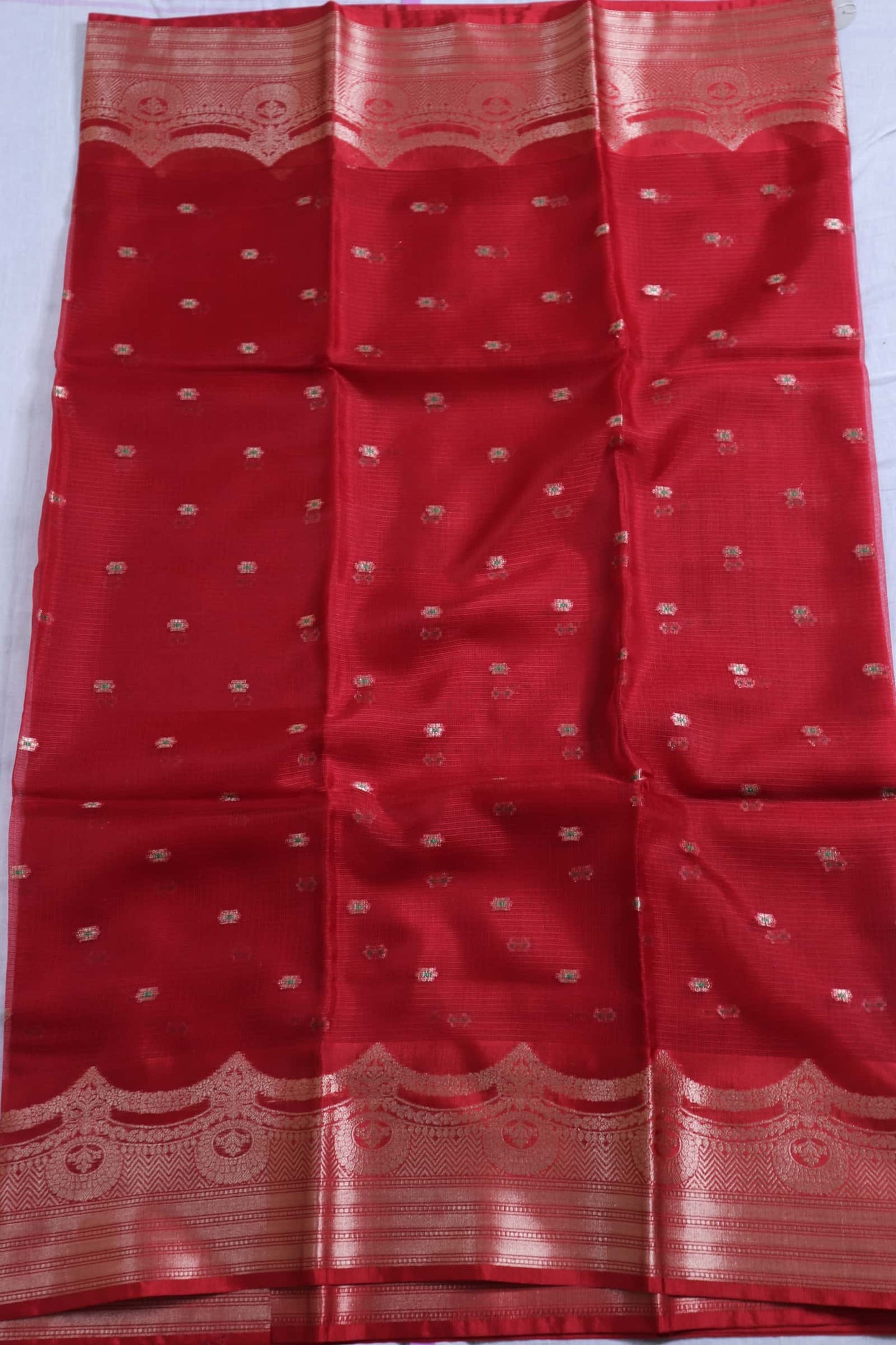 Cherry Red Kota Silk Banarasi Saree