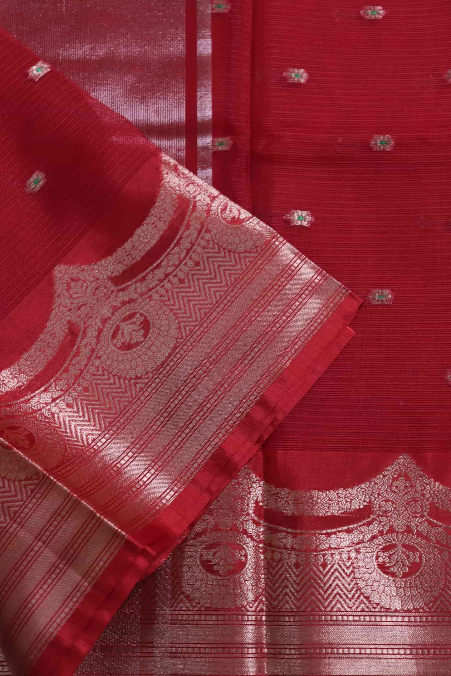 Cherry Red Kota Silk Banarasi Saree