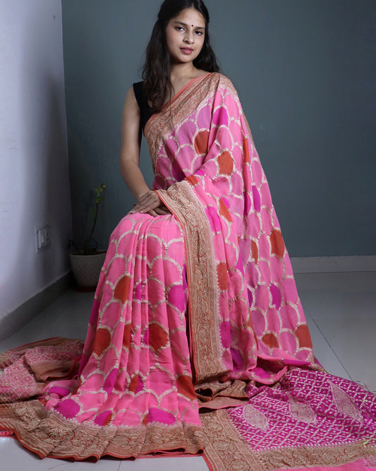 Pink Rangkaat Pure Khadi Georgette Saree