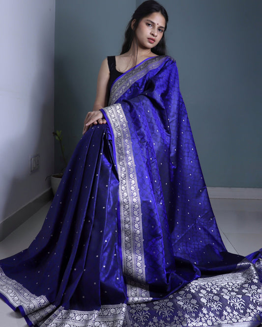 Navy Semi Blue Mashru Banarasi Silk Saree