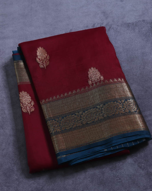 Maroon Pure Kora Silk Saree