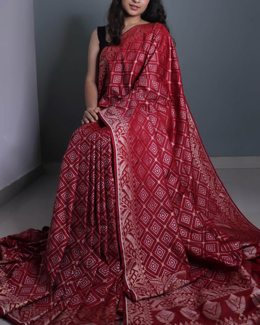 Red Katan Silk Saree