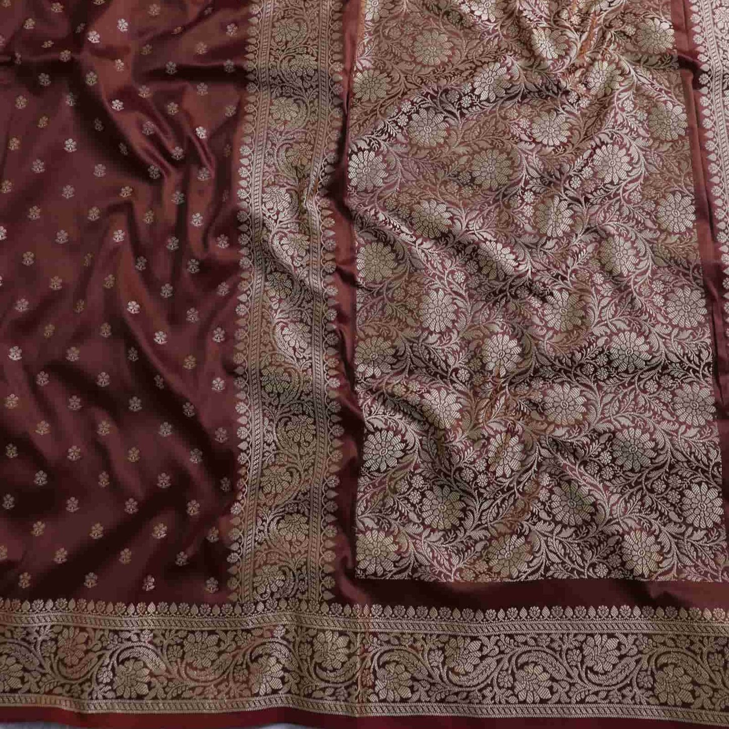 Brown Resham Buti Saree