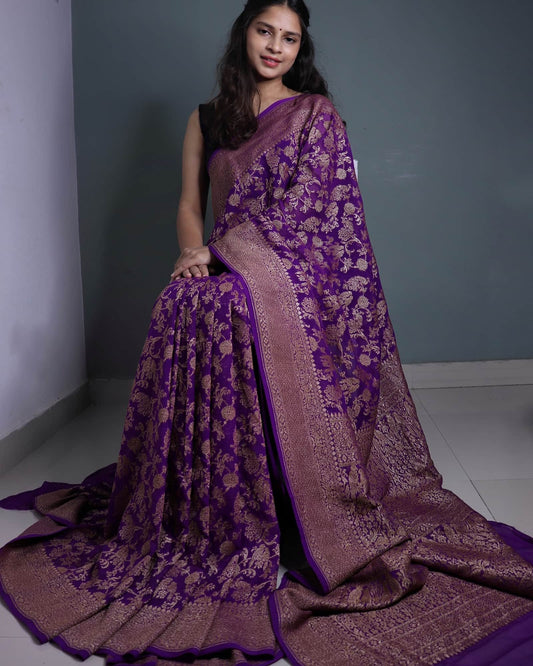 Purple Pure Georgette Saree