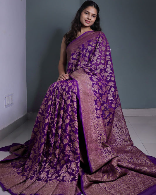 Purple Pure Georgette Saree