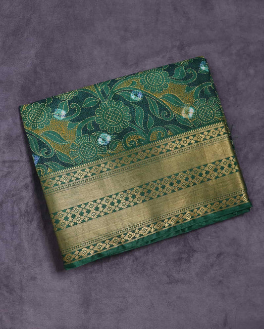 Bottle Green Cotton Silk Saree