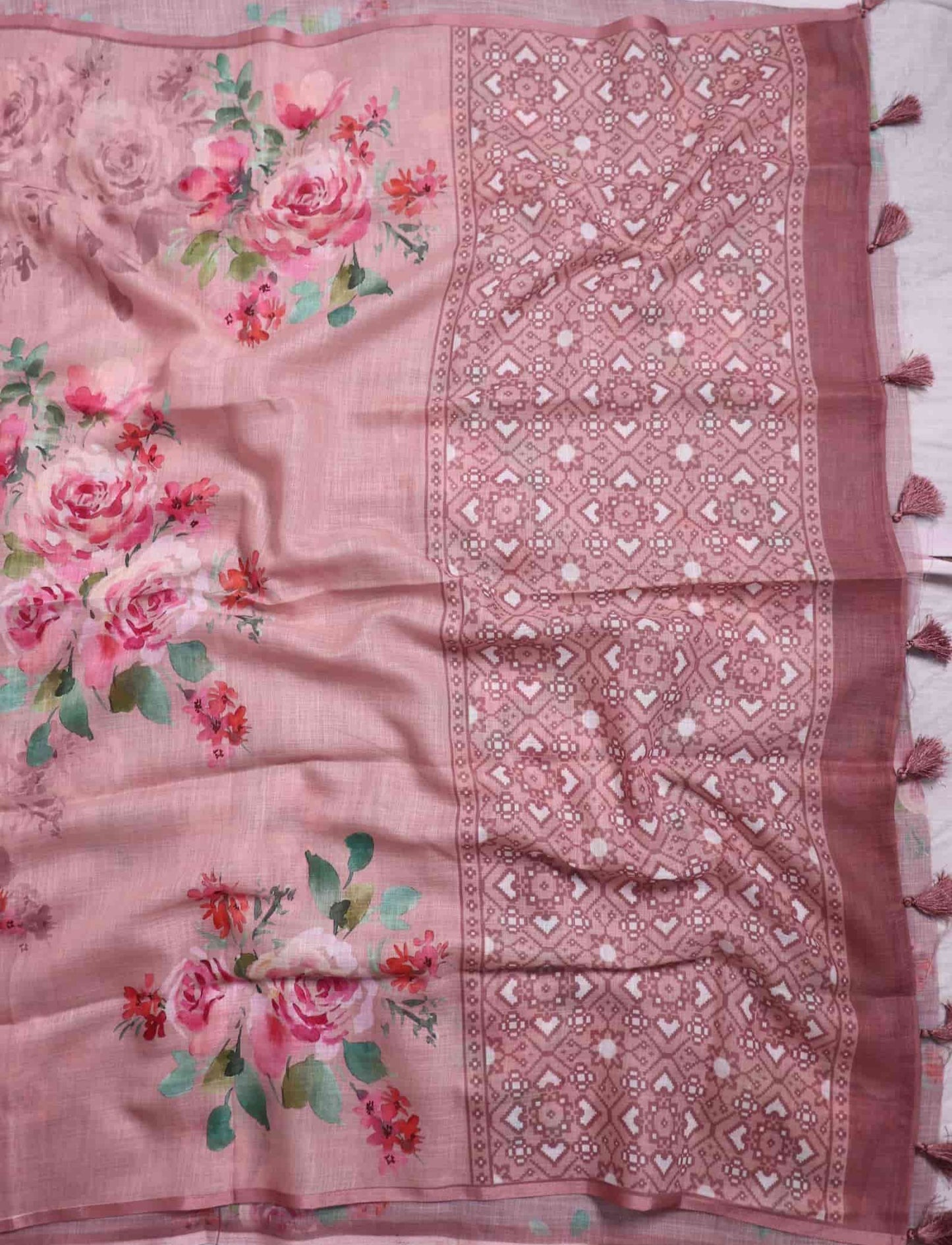 Baby Pink Linen Saree