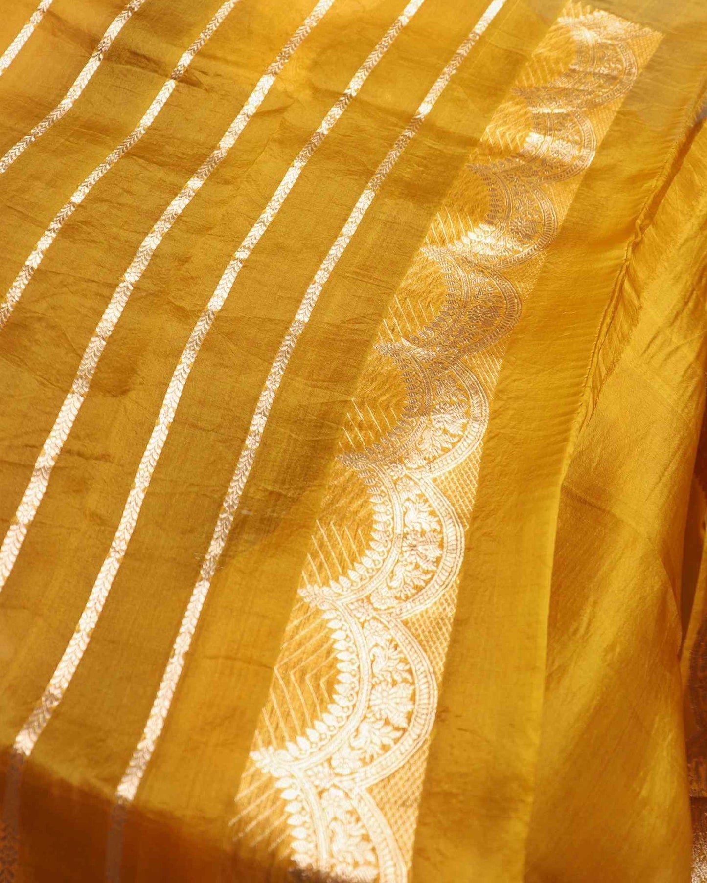 Yellow Mustard Kora Silk Banarasi Saree